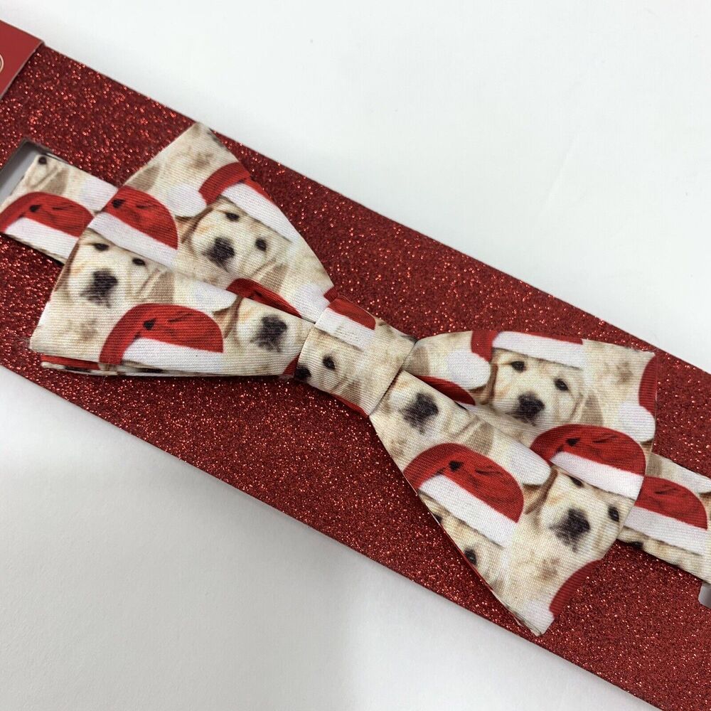 NEW FABRIC BOW TIE W/Adjustable Strap CHRISTMAS Dog Puppy Pattern